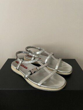 PRADA Leather Strappy Flats Sandals